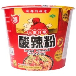 A'Kuan Instant Vermicelli Hot&Sour, ciotola di vermicelli al gusto di zuppa di manzo piccante e acida da 105g