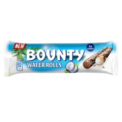 Bounty Wafer Rolls, wafer arrotolato ricoperto di cioccolato e ripieno di crema al cocco da 23,4g