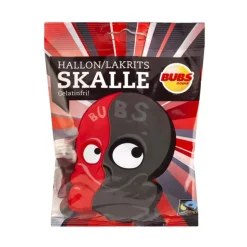 Bubs Skalle Raspberry Liquorice, caramelle gommose al gusto di liquirizia e frutta da 90g
