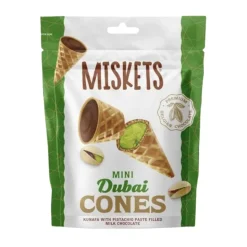Miskets Mini Dubai Cones, coni di cialda con ripieno di pistacchio e cioccolato al latte da 50g