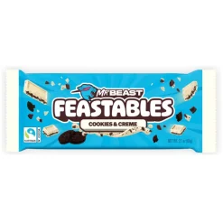 Mr Beast Feastables Cookies & Creme, cioccolato bianco con ripieno al gusto di crema al cacao e pezzi di biscotto da 60g