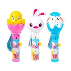 Pop Ups! Lollipos Easter, caramella al gusto di fragola con confezione a sorpesa da 10g